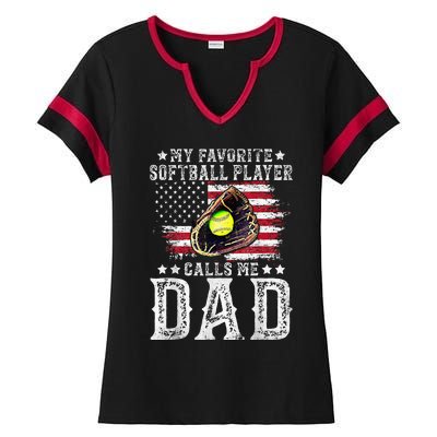 Softball Dad My Favorite Softball Player Calls Me Dad Gift Ladies Halftime Notch Neck Tee