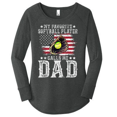 Softball Dad My Favorite Softball Player Calls Me Dad Gift Women's Perfect Tri Tunic Long Sleeve Shirt