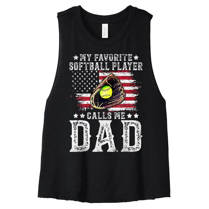 Softball Dad My Favorite Softball Player Calls Me Dad Gift Women's Racerback Cropped Tank