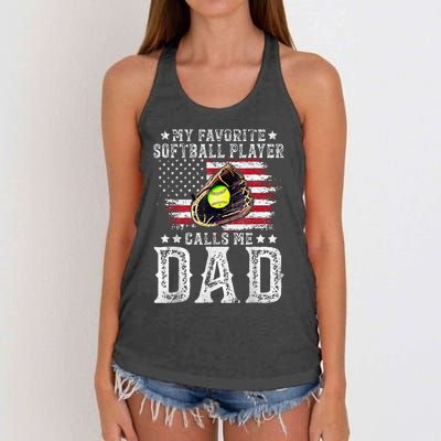 Softball Dad My Favorite Softball Player Calls Me Dad Gift Women's Knotted Racerback Tank