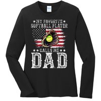 Softball Dad My Favorite Softball Player Calls Me Dad Gift Ladies Long Sleeve Shirt