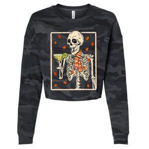  Skeleton Drinking Margarita Cocktail Fall Thanksgiving Cropped Pullover Crew