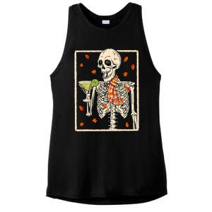  Skeleton Drinking Margarita Cocktail Fall Thanksgiving Ladies PosiCharge Tri-Blend Wicking Tank