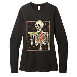  Skeleton Drinking Margarita Cocktail Fall Thanksgiving Womens CVC Long Sleeve Shirt