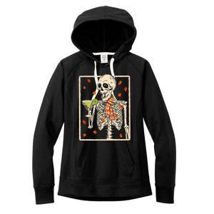  Skeleton Drinking Margarita Cocktail Fall Thanksgiving Women's Fleece Hoodie