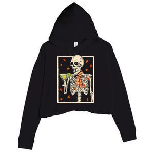  Skeleton Drinking Margarita Cocktail Fall Thanksgiving Crop Fleece Hoodie