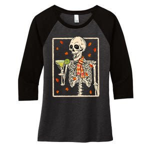  Skeleton Drinking Margarita Cocktail Fall Thanksgiving Women's Tri-Blend 3/4-Sleeve Raglan Shirt