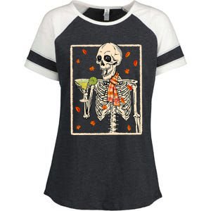  Skeleton Drinking Margarita Cocktail Fall Thanksgiving Enza Ladies Jersey Colorblock Tee