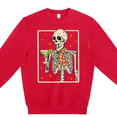  Skeleton Drinking Margarita Cocktail Fall Thanksgiving Premium Crewneck Sweatshirt