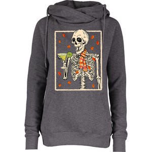  Skeleton Drinking Margarita Cocktail Fall Thanksgiving Womens Funnel Neck Pullover Hood