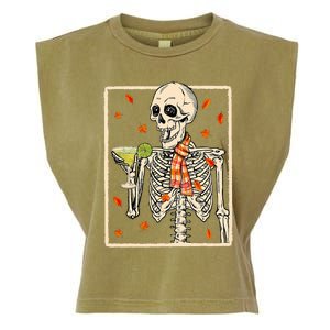  Skeleton Drinking Margarita Cocktail Fall Thanksgiving Garment-Dyed Women's Muscle Tee