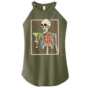  Skeleton Drinking Margarita Cocktail Fall Thanksgiving Women's Perfect Tri Rocker Tank