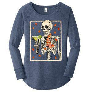  Skeleton Drinking Margarita Cocktail Fall Thanksgiving Women's Perfect Tri Tunic Long Sleeve Shirt