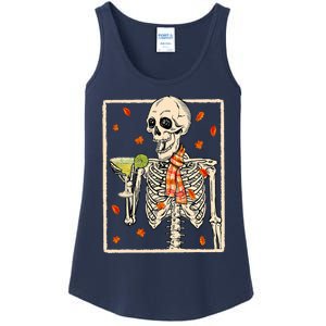  Skeleton Drinking Margarita Cocktail Fall Thanksgiving Ladies Essential Tank