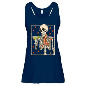  Skeleton Drinking Margarita Cocktail Fall Thanksgiving Ladies Essential Flowy Tank