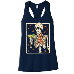  Skeleton Drinking Margarita Cocktail Fall Thanksgiving Women's Racerback Tank