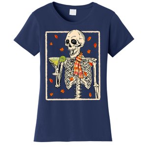  Skeleton Drinking Margarita Cocktail Fall Thanksgiving Women's T-Shirt