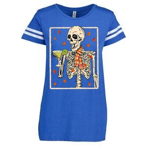  Skeleton Drinking Margarita Cocktail Fall Thanksgiving Enza Ladies Jersey Football T-Shirt