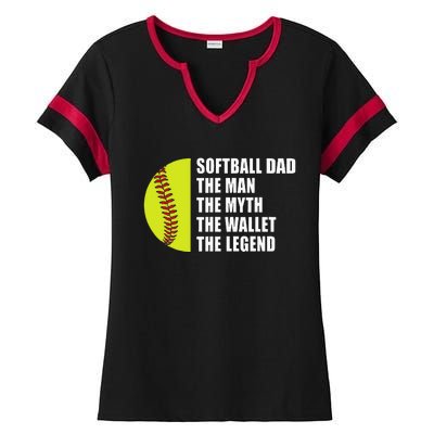 Softball Dad Man Myths Wallet Softball Fathers Day Ladies Halftime Notch Neck Tee