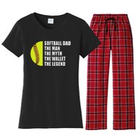 Softball Dad Man Myths Wallet Softball Fathers Day Women's Flannel Pajama Set