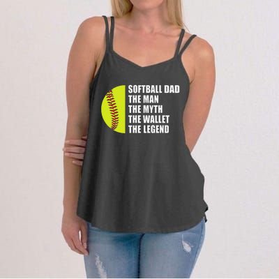 Softball Dad Man Myths Wallet Softball Fathers Day Women's Strappy Tank