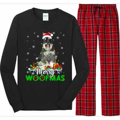 Schnauzer Dog Merry Woofmas Funny Xmas Lights Santa Hat Great Gift Long Sleeve Pajama Set