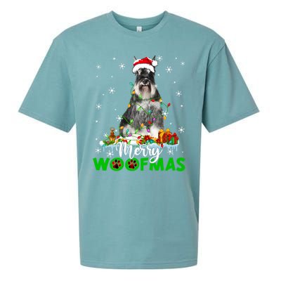 Schnauzer Dog Merry Woofmas Funny Xmas Lights Santa Hat Great Gift Sueded Cloud Jersey T-Shirt