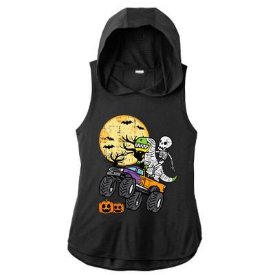 Skeleton Dino Monster Truck Halloween Costume Ladies PosiCharge Tri-Blend Wicking Draft Hoodie Tank