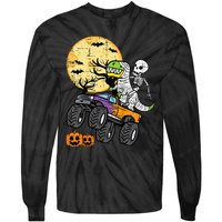 Skeleton Dino Monster Truck Halloween Costume Tie-Dye Long Sleeve Shirt