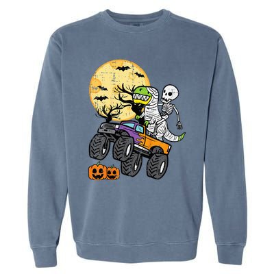 Skeleton Dino Monster Truck Halloween Costume Garment-Dyed Sweatshirt