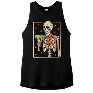 Skeleton Drinking Margarita Cocktail Fall Halloween Costume Ladies PosiCharge Tri-Blend Wicking Tank