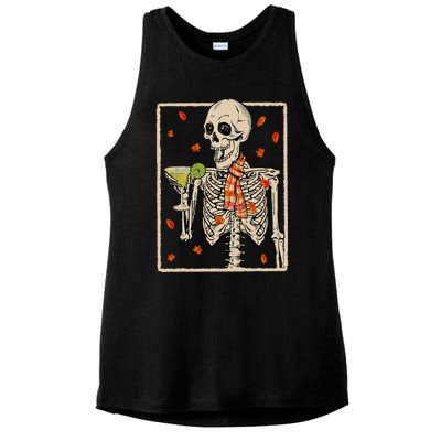 Skeleton Drinking Margarita Cocktail Fall Halloween Costume Ladies PosiCharge Tri-Blend Wicking Tank