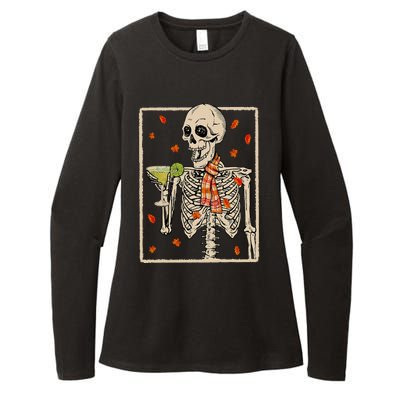 Skeleton Drinking Margarita Cocktail Fall Halloween Costume Womens CVC Long Sleeve Shirt