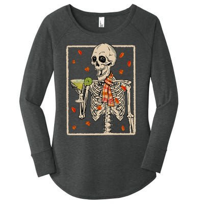 Skeleton Drinking Margarita Cocktail Fall Halloween Costume Women's Perfect Tri Tunic Long Sleeve Shirt