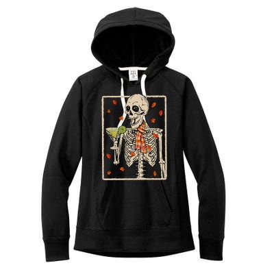 Skeleton Drinking Margarita Cocktail Fall Halloween Costume Women's Fleece Hoodie