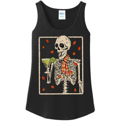 Skeleton Drinking Margarita Cocktail Fall Halloween Costume Ladies Essential Tank