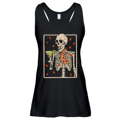 Skeleton Drinking Margarita Cocktail Fall Halloween Costume Ladies Essential Flowy Tank