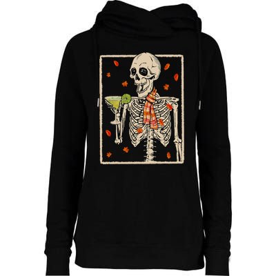 Skeleton Drinking Margarita Cocktail Fall Halloween Costume Womens Funnel Neck Pullover Hood