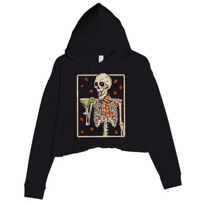 Skeleton Drinking Margarita Cocktail Fall Halloween Costume Crop Fleece Hoodie