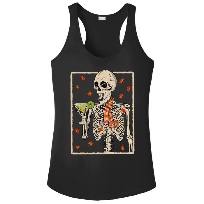 Skeleton Drinking Margarita Cocktail Fall Halloween Costume Ladies PosiCharge Competitor Racerback Tank