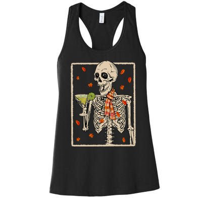 Skeleton Drinking Margarita Cocktail Fall Halloween Costume Women's Racerback Tank