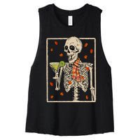 Skeleton Drinking Margarita Cocktail Fall Halloween Costume Women's Racerback Cropped Tank