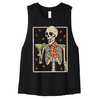 Skeleton Drinking Margarita Cocktail Fall Halloween Costume Women's Racerback Cropped Tank