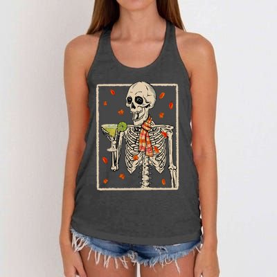 Skeleton Drinking Margarita Cocktail Fall Halloween Costume Women's Knotted Racerback Tank