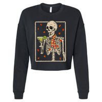 Skeleton Drinking Margarita Cocktail Fall Halloween Costume Cropped Pullover Crew