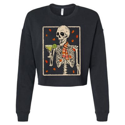 Skeleton Drinking Margarita Cocktail Fall Halloween Costume Cropped Pullover Crew