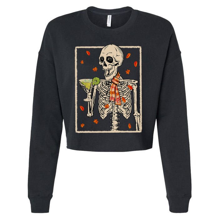 Skeleton Drinking Margarita Cocktail Fall Halloween Costume Cropped Pullover Crew