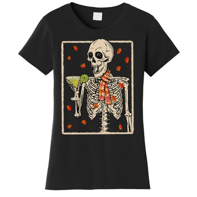 Skeleton Drinking Margarita Cocktail Fall Halloween Costume Women's T-Shirt