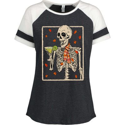 Skeleton Drinking Margarita Cocktail Fall Halloween Costume Enza Ladies Jersey Colorblock Tee