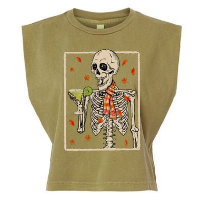 Skeleton Drinking Margarita Cocktail Fall Halloween Costume Garment-Dyed Women's Muscle Tee